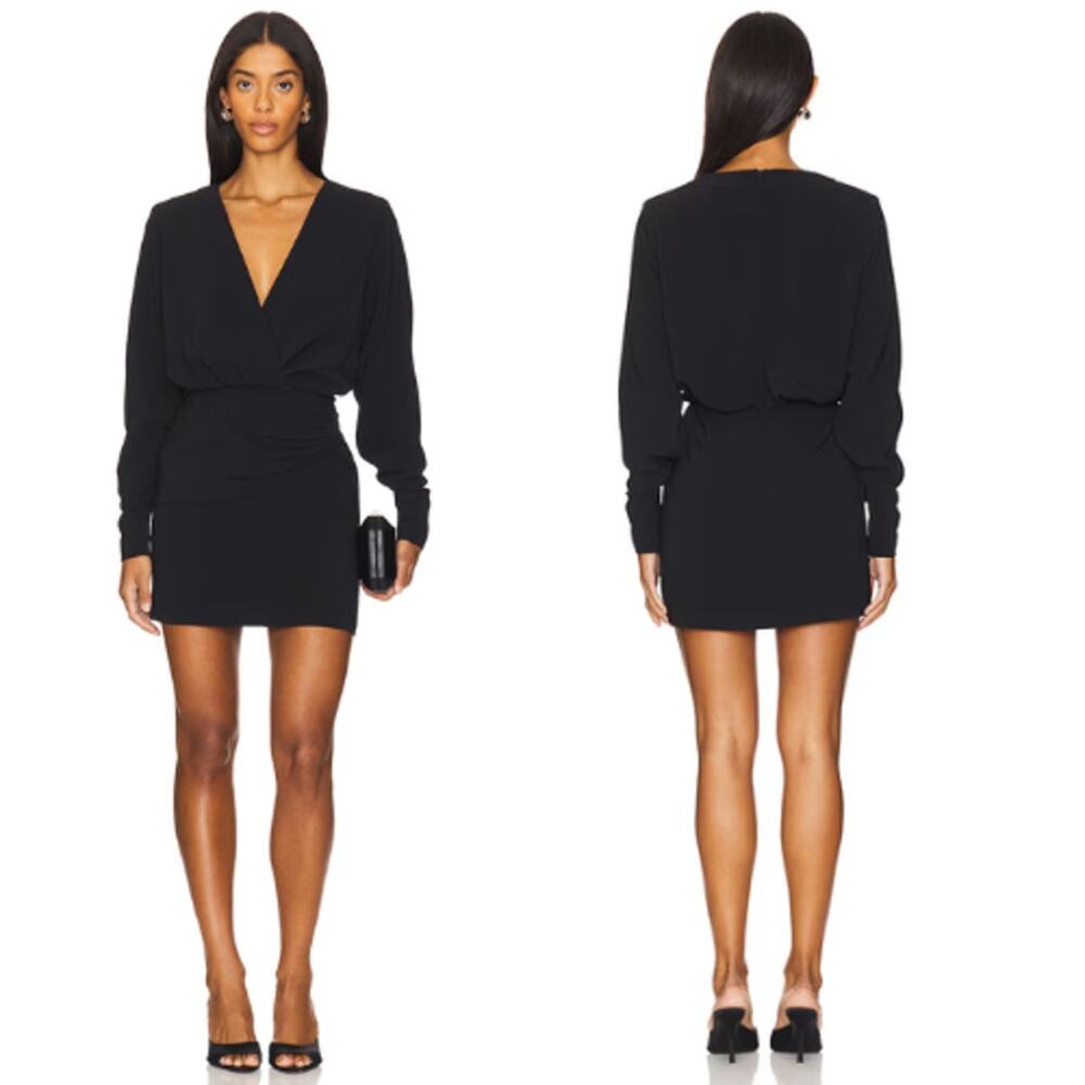 NWT Alexis Plunge Neckline Draped Waist Long Sleeve Morci Dress Black Size: XS